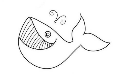 【鲸鱼简笔画】微笑的卡通鲸鱼简笔画图片