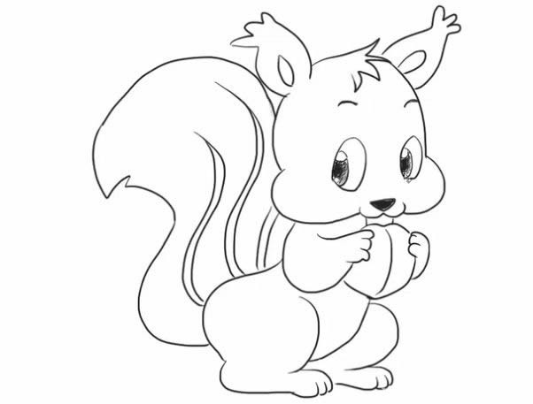 松鼠简笔画的画法步骤教程 爱吃坚果的松鼠简笔画如何画