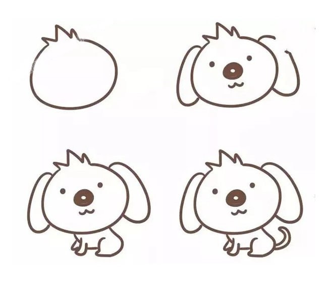 小狗简笔画如何画？四种小狗简笔画的画法步骤图