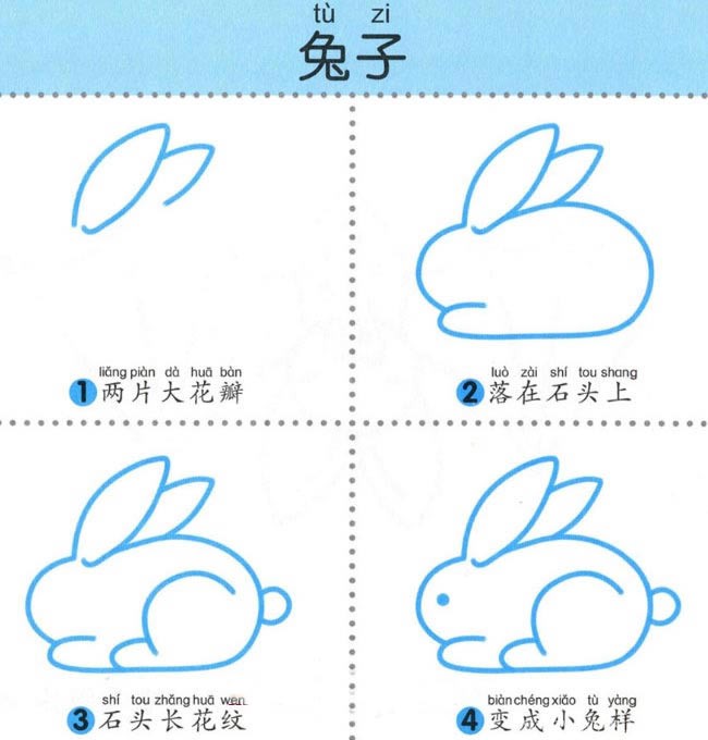 幼儿简笔画图解教程：四步画出可爱的小白兔_兔子简笔画
