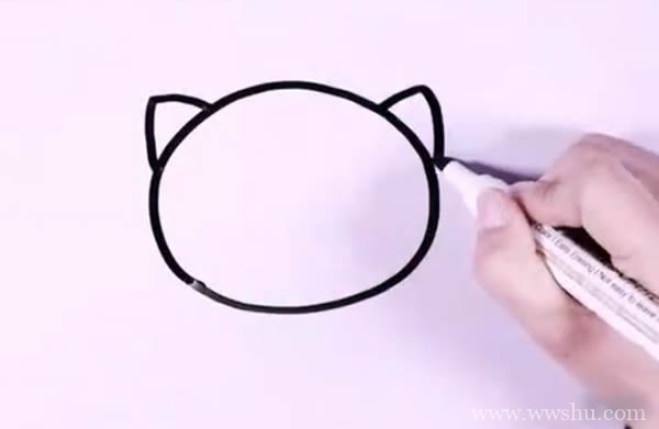 可爱的小猫简笔画画法 叼鱼骨头的小猫简笔画步骤图解
