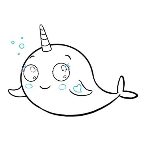 【独角鲸简笔画】可爱的独角鲸简笔画步骤图解教程