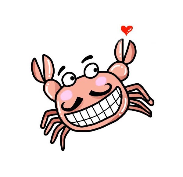 卡通螃蟹如何画 坏笑的卡通螃蟹简笔画彩色图片