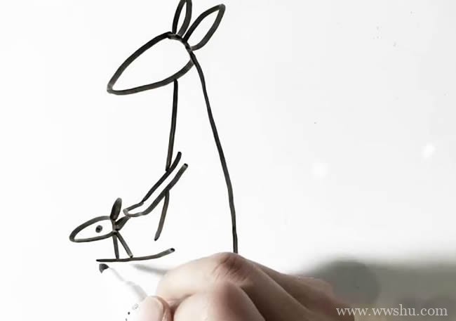 【袋鼠简笔画教程】简单的袋鼠简笔画画法步骤图片大全