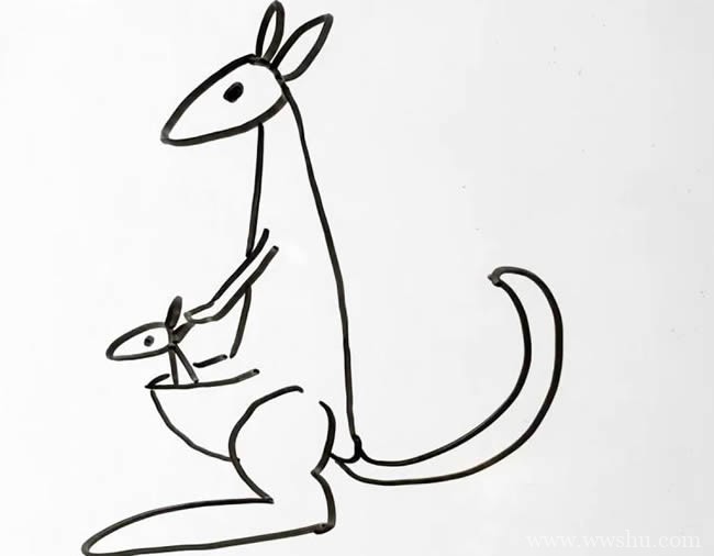 【袋鼠简笔画教程】简单的袋鼠简笔画画法步骤图片大全