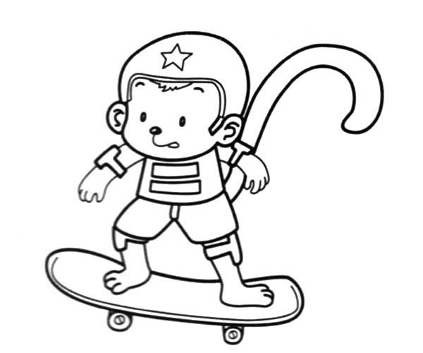 玩滑板的猴子简笔画图片_卡通猴子的简单画法