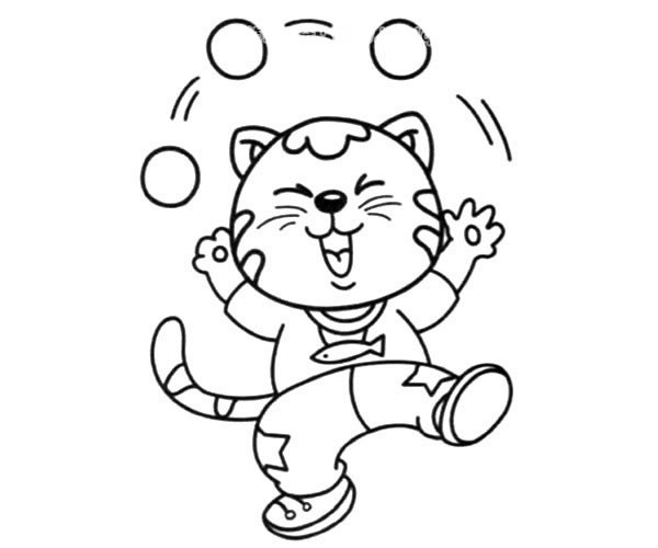 小猫玩杂耍的简笔画图片_卡通小猫简单画法