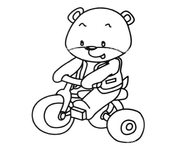 小熊骑自行车简笔画图片_卡通小熊骑自行车如何画