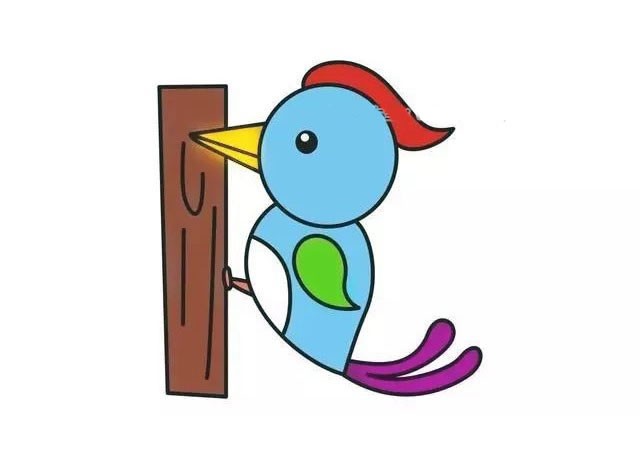 啄木鸟简笔画图片带颜色_啄木鸟的简单画法