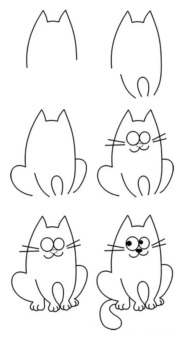 俏皮的猫咪简笔画步骤图解 卡通小猫的简单画法