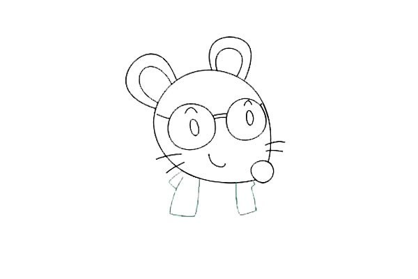 戴眼镜的卡通老鼠简笔画步骤图解教程 彩色版