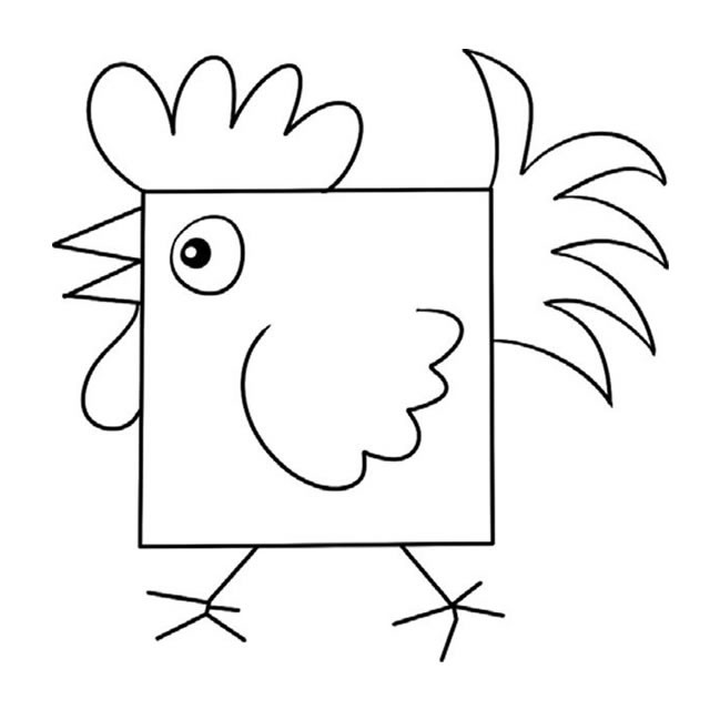 方形公鸡简笔画步骤图教程 非常有趣，家长收藏