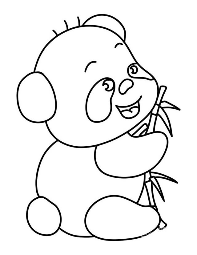 开心的熊猫吃竹子简笔画简单画法