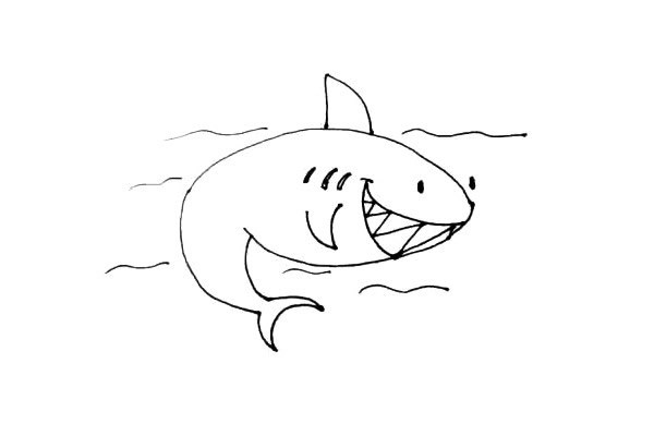 凶残的鲨鱼简笔画步骤图文教程 彩色版画法