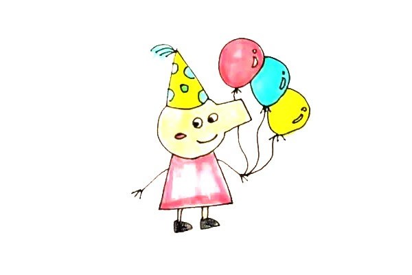 拿气球的小猪佩奇简笔画步骤图文画法教程