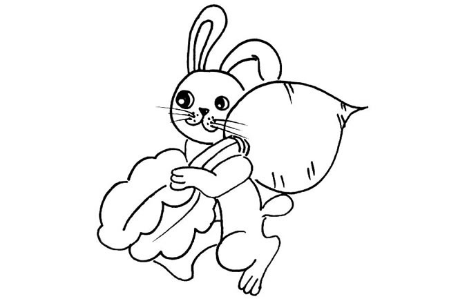 扛着萝卜的兔子简笔画图片素材