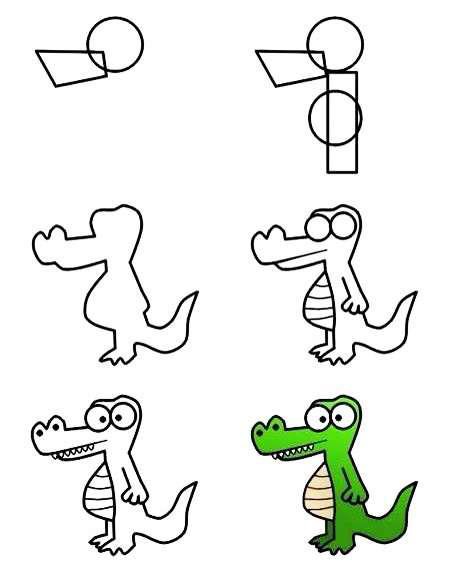 卡通鳄鱼简笔画步骤图片
