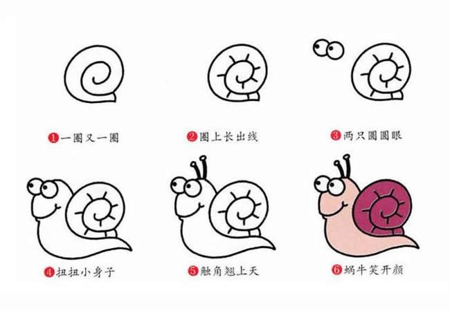 教你一笔一笔画可爱的蜗牛简笔画步骤图文教程