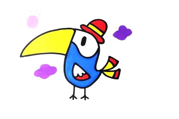 彩色大嘴鸟如何画 卡通大嘴鸟简笔画步骤图解教程
