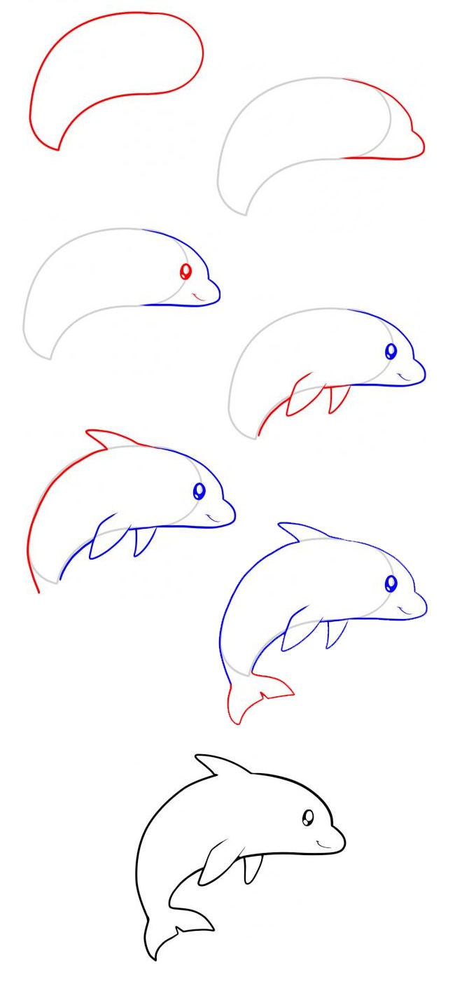 海豚简笔画 幼儿海豚简笔画步骤图片大全