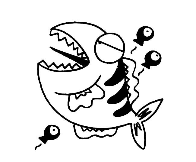 鱼的简笔画 恐怖的卡通大鱼简笔画图片