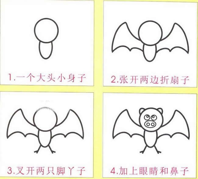 【蝙蝠简笔画】幼儿卡通蝙蝠简笔画如何画图片大全