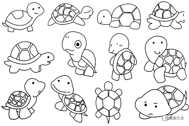 【乌龟简笔画】卡通乌龟简笔画的画法步骤图教程