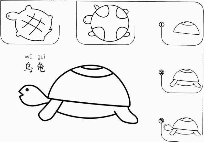 【乌龟如何画】幼儿乌龟如何画简笔画图片