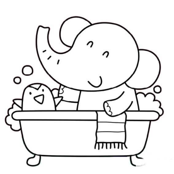 可爱卡通大象洗澡简笔画图片