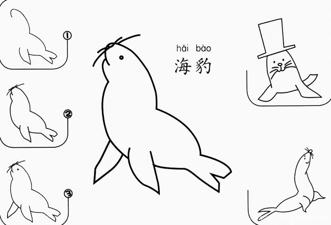 海豹如何画简笔画图片 海洋生物简笔画海豹的画法步骤图