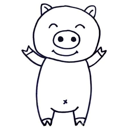七步画出小猪简笔画彩色图片 卡通小猪简笔画步骤教程