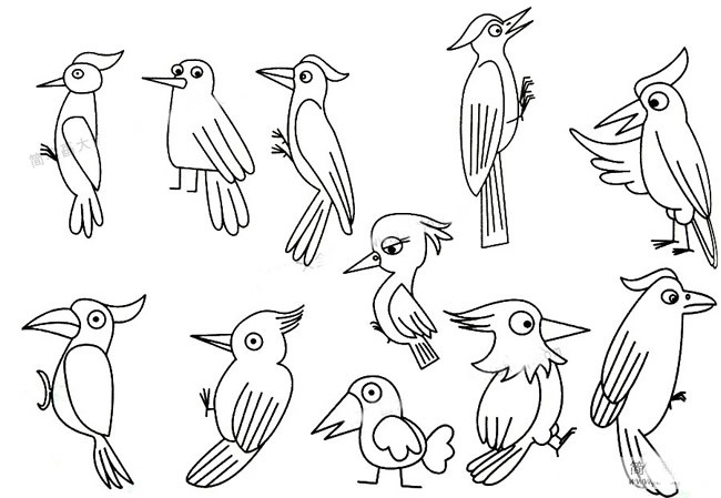 啄木鸟简笔画的画法步骤_幼儿学画啄木鸟如何画教程