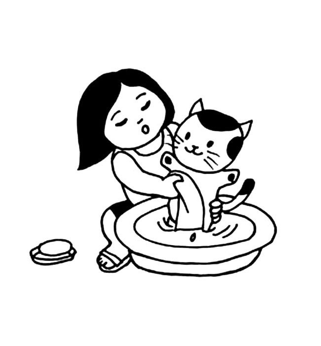 小女孩给猫咪洗澡简笔画 小女孩给猫咪洗澡简笔画步骤图片大全