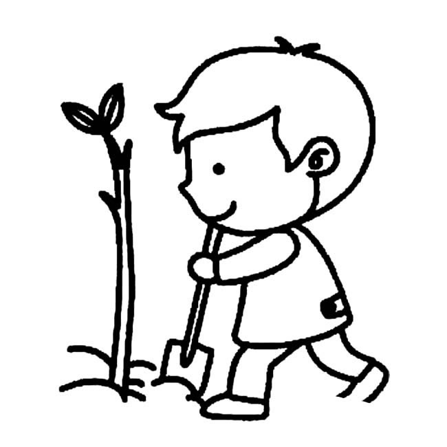 植树节简笔画 种树的小朋友简笔画图片