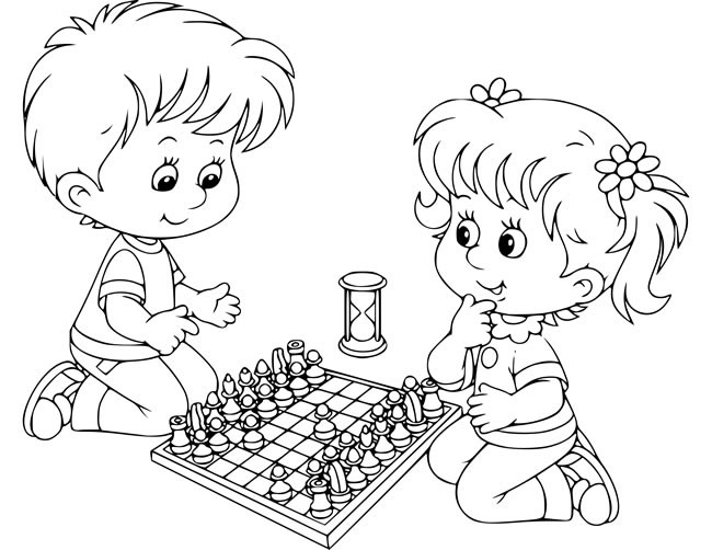 【下棋简笔画】小男孩和小女孩下棋简笔画