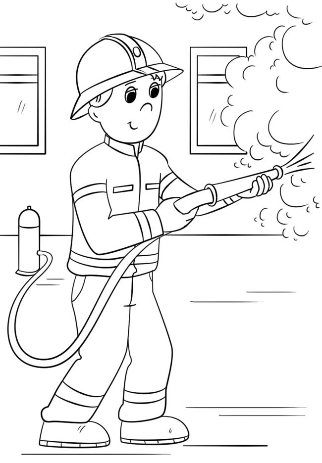 【消防员简笔画】卡通消防员救火图片简笔画