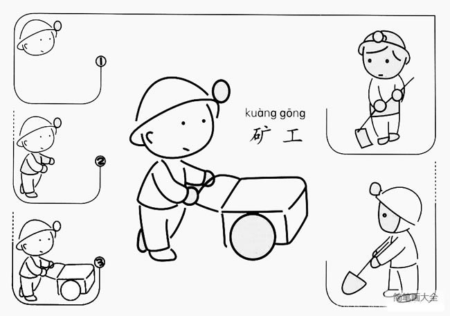 【矿工简笔画】儿童煤矿工人的简笔画如何画步骤图