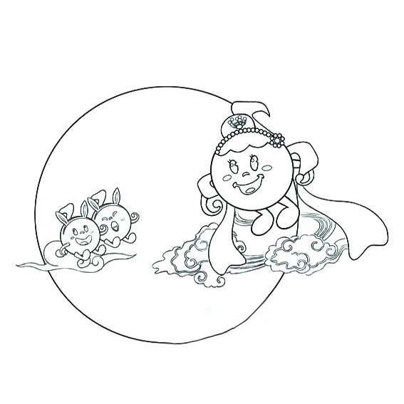 中秋节嫦娥和玉兔简笔画图片 可爱卡通嫦娥和玉兔简笔画