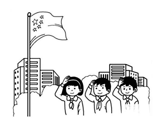 小学生升国旗如何画_小学生升国旗简笔画图片