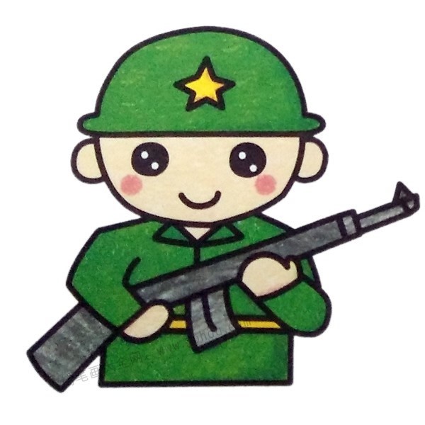 解放军的简笔画_拿枪的士兵解放军简笔画彩色图片
