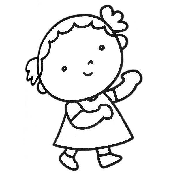 【可爱小女孩简笔画大全】可爱穿裙子的小女孩简笔画彩色图片