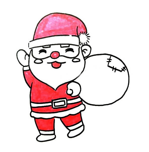 圣诞老人简笔画步骤教程 背着礼物的圣诞老人简笔画彩色图片