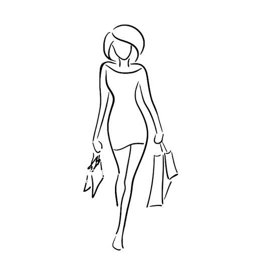 女人简笔画图片 - 提着购物袋的女人简笔画图片