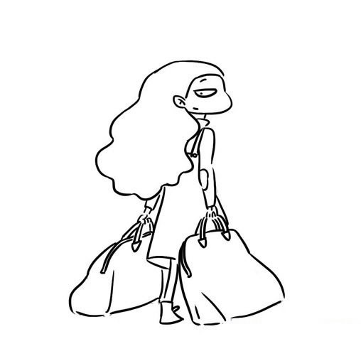 女人简笔画图片 - 提着购物袋的女人简笔画图片