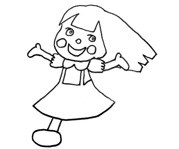 【小女孩简笔画】欢乐的小女孩简笔画步骤图片教程