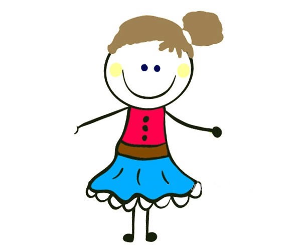 可爱的小女孩简笔画彩色图片 小女孩的简单画法