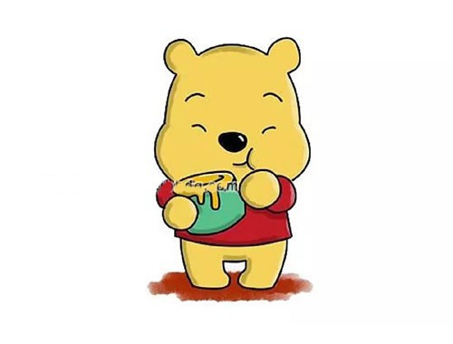 吃蜂蜜的小熊维尼简笔画步骤教程 卡通动漫人物维尼熊