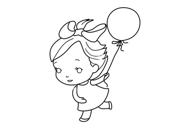 拿着气球奔跑的小女孩简笔画