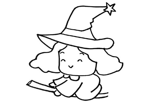 骑扫帚的小魔女简笔画步骤图文教程