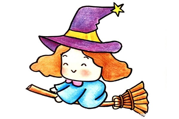 骑扫帚的小魔女简笔画步骤图文教程